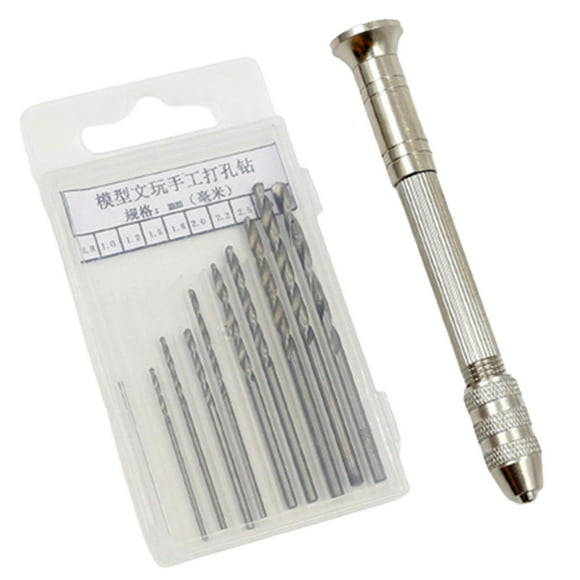 Silver Mini Precision Pin Vise Hand Drill Set of 10 Pieces Rotary Tools for DIY